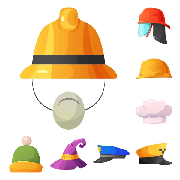 모자와 모자 아이콘의 벡터 디자인입니다. 헤드 기어와 재고에 대 한 액세서리 벡터 아이콘의 컬렉션. — 스톡 벡터