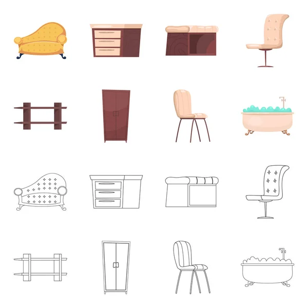 Objeto aislado de muebles y logotipo del apartamento. Colección de muebles y el icono del vector del hogar para la acción . — Vector de stock