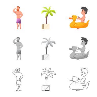 Havuzu ve yüzme logo vektör tasarımı. Web için havuz ve etkinlik hisse senedi simgesi kümesi.