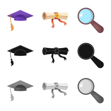 Eğitim ve öğrenme simgesi izole nesne. Eğitim ve hisse senedi için okul vektör simge kümesi.