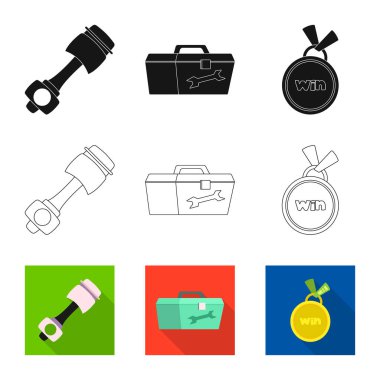 Bir araba ve ralli işaret illüstrasyon vektör. Araba ve yarış hisse senedi vektör çizim seti.