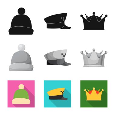 Şapkalar ve kap logo vektör Illustration. Şapkalar ve hisse senedi için aksesuar vektör ikon koleksiyonu.