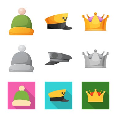 Şapkalar ve kap logo vektör Illustration. Şapkalar ve hisse senedi için aksesuar vektör ikon koleksiyonu.