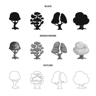 Ağaç ve doğa işareti vektör tasarımı. Ağaç ve taç hisse senedi vektör çizim topluluğu.