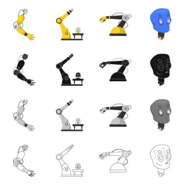 Robot ve fabrika logo vektör tasarımı. Robot ve uzay hisse senedi simgesi için web topluluğu.