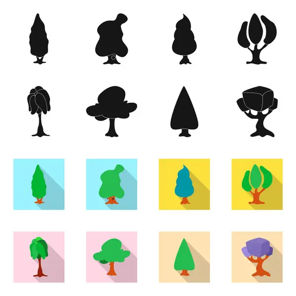 Ilustrație vectorială a copacului și a semnului naturii. Colecție de copac și coroană ilustrație vectorială stoc . — Vector de stoc