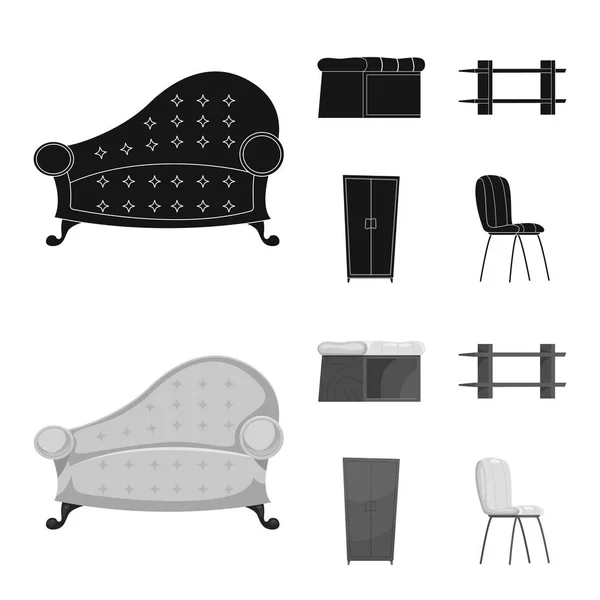 Ilustración vectorial de muebles y logotipo del apartamento. Conjunto de muebles y vector de inicio icono para la acción . — Vector de stock