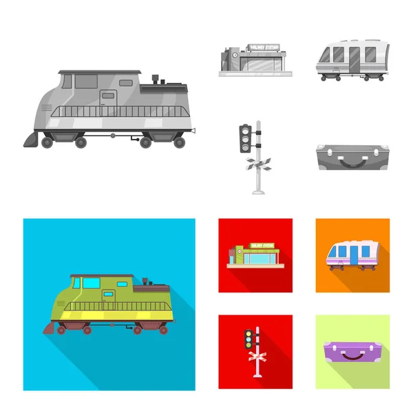 Progettazione vettoriale del logo del treno e della stazione. Set di treno e biglietto simbolo stock per il web . — Vettoriale Stock