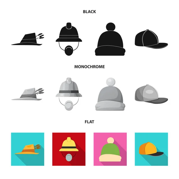 Ilustração vetorial de chapéus e logótipo de boné. Conjunto de headgear e ícone de vetor acessório para estoque . — Vetor de Stock