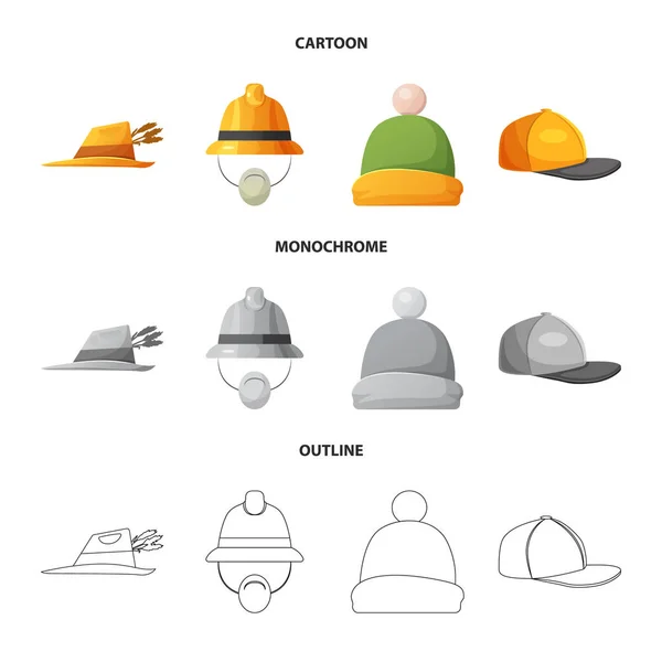 모자와 모자 아이콘의 벡터 디자인입니다. 헤드 기어와 액세서리 재고 벡터 일러스트 레이 션의 설정. — 스톡 벡터