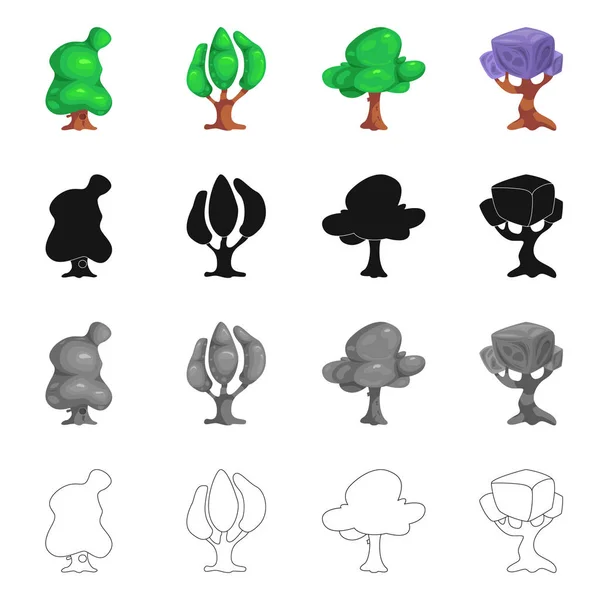 Isolerade objekt av träd och naturen logotyp. Uppsättning av trädet och crown lager vektorillustration. — Stock vektor