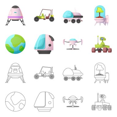 Mars ve yer işareti yalıtılmış nesne. Mars ve hisse senedi için gezegen vektör simge kümesi.