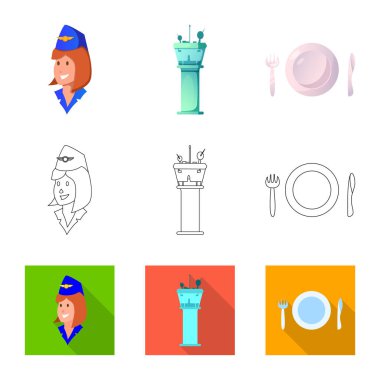 Havaalanı ve uçak logo vektör Illustration. Hisse senedi için Havaalanı ve uçak vektör simge topluluğu.