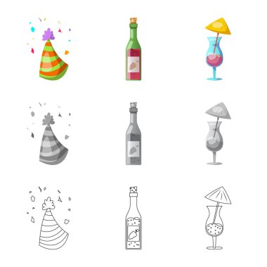 Parti ve Doğum günü logo vektör Illustration. Web için kutlama ve parti hisse senedi simgesi kümesi.