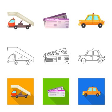 Havaalanı ve uçak işareti yalıtılmış nesne. Hisse senedi için Havaalanı ve uçak vektör simge kümesi.