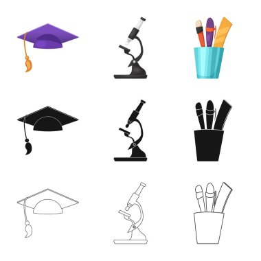 Eğitim ve öğrenme logo vektör tasarımı. Eğitim ve hisse senedi için okul vektör simge kümesi.