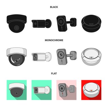 Cctv ve kamera simgesi yalıtılmış nesne. Hisse senedi için cctv ve sistem vektör simge topluluğu.