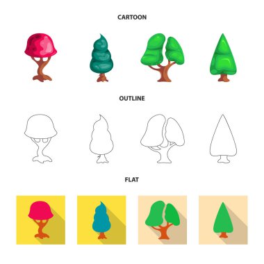 Ağaç ve doğa işareti vektör tasarımı. Ağaç ve taç hisse senedi vektör çizim topluluğu.