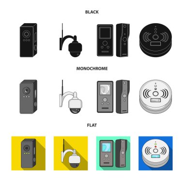Cctv ve kamera simgesinin vektör tasarımı. Cctv ve sistem stok vektör çizim topluluğu.