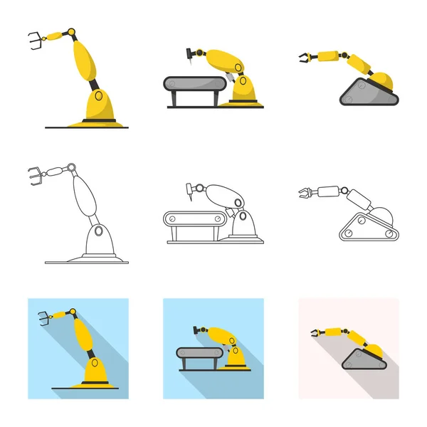 Illustrazione vettoriale dell'icona del robot e della fabbrica. Set di robot e stock di spazio simbolo per il web . — Vettoriale Stock