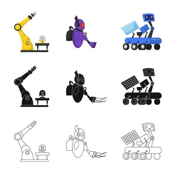 Изолированный объект робота и иконка завода. Коллекция векторных иллюстраций робота и космоса . — стоковый вектор