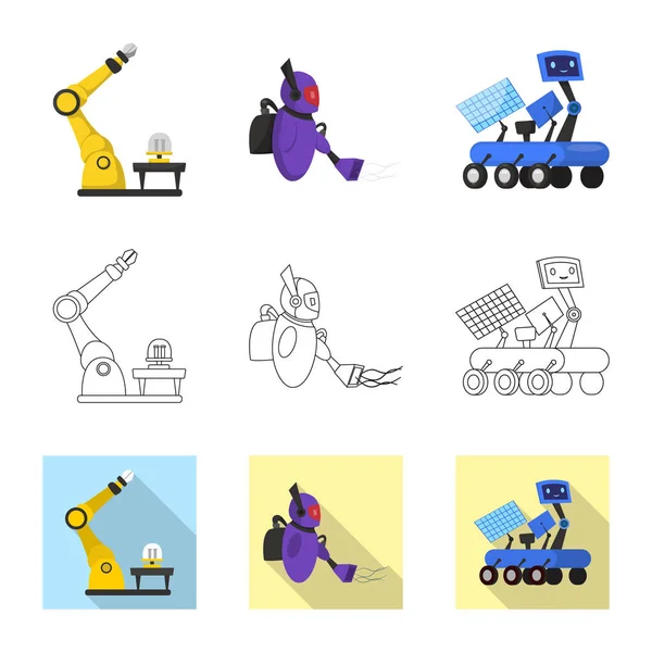 Vektorillustration av roboten och fabriken ikonen. Uppsättning av roboten och utrymme lager vektorillustration. — Stock vektor