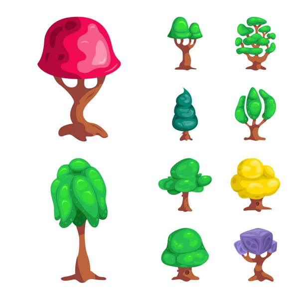 Isoliertes Objekt von Baum und Naturzeichen. Set von Baum- und Kronenvektorsymbol für Aktien. — Stockvektor