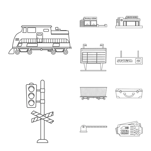 Isoliertes Objekt mit Bahnhofs- und Bahnhofslogo. Zug- und Fahrkartensymbole für den Bestand. — Stockvektor