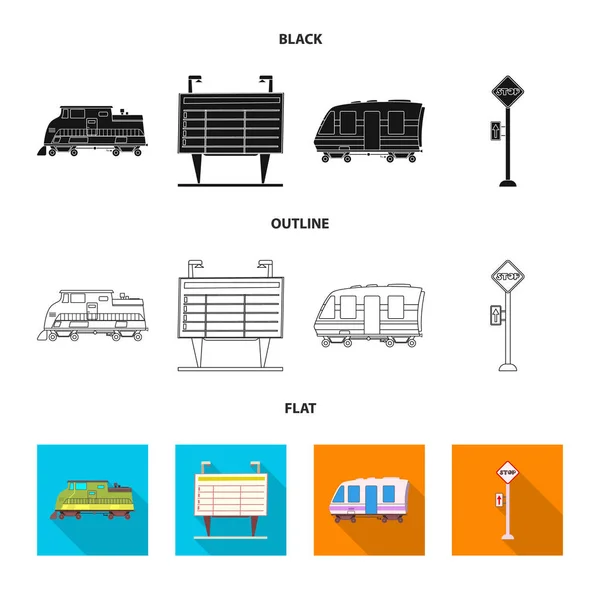 鉄道と駅の標識の孤立したオブジェクト。鉄道と航空券 web 株式記号のコレクション. — ストックベクタ