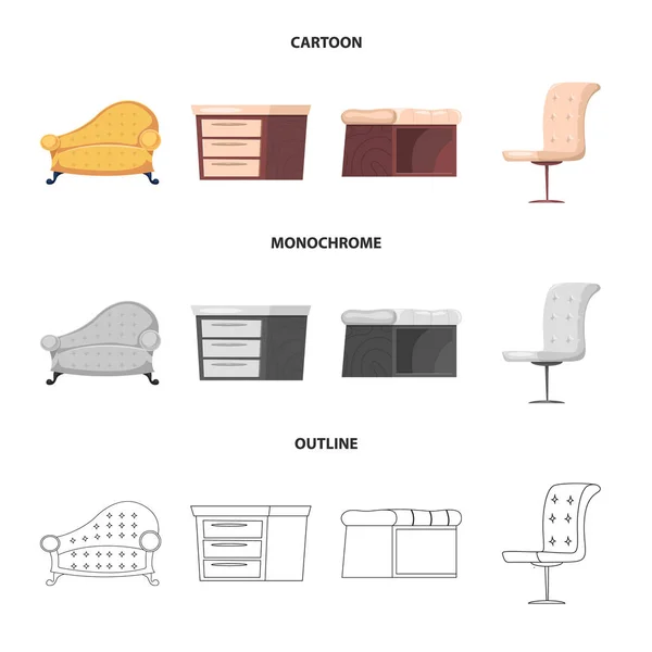 Vektorillustration von Möbeln und Wohnungsschildern. Sammlung von Möbeln und Home Vektor Icon für Lager. — Stockvektor
