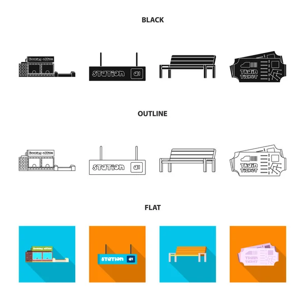 Illustrazione vettoriale del simbolo del treno e della stazione. Serie di illustrazioni vettoriali del treno e del biglietto . — Vettoriale Stock