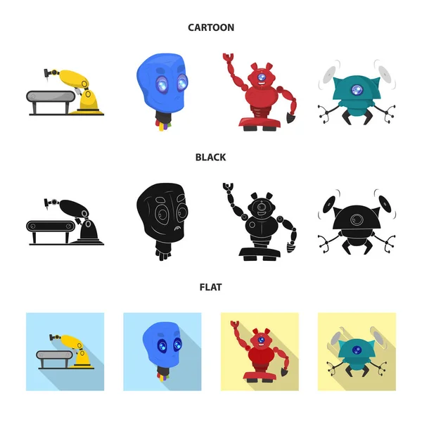 Isoliertes Roboterobjekt und Fabriksymbol. Sammlung von Roboter- und Space-Stock-Symbol für das Web. — Stockvektor