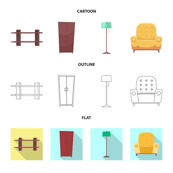 Ilustración vectorial de muebles y logotipo del apartamento. Colección de muebles y casa símbolo de stock para la web . — Vector de stock