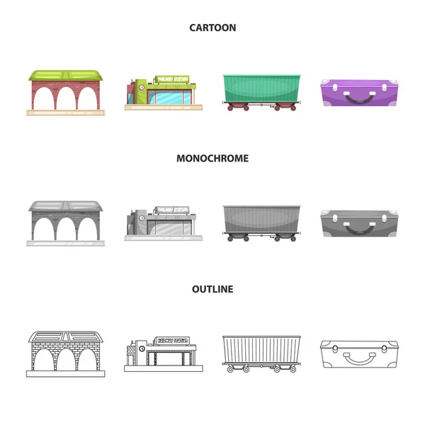 Oggetto isolato di treno e stazione segno. Set di icone del treno e del vettore del biglietto per le scorte . — Vettoriale Stock