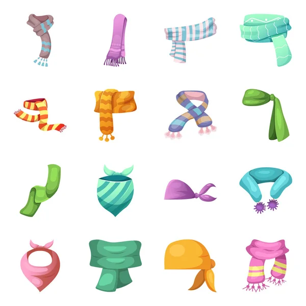 Векторная иллюстрация шарфа и пластыря. Набор векторных иконок шарфа и аксессуаров для склада . — стоковый вектор