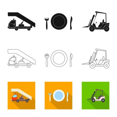 Havaalanı ve uçak simge vektör tasarımı. Web için Havaalanı ve uçak hisse senedi simgesi kümesi.