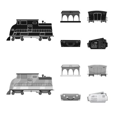 Tren ve İstasyonu simge vektör Illustration. Tren ve bilet hisse senedi vektör çizim seti.