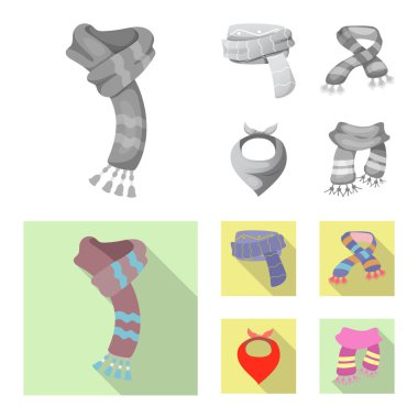 Eşarp ve şal logo vektör tasarımı. Eşarp ve hisse senedi için aksesuar vektör simge kümesi.