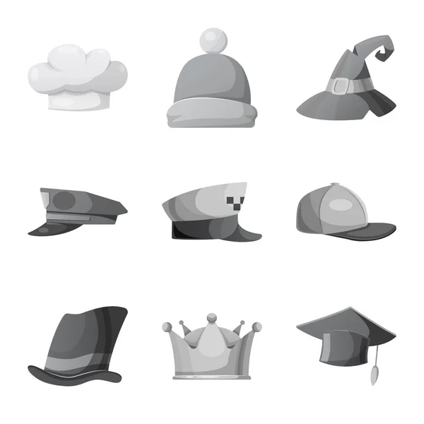 Vector design of headgear and cap logo. Set of headgear and accessory stock symbol for web. — Stock Vector