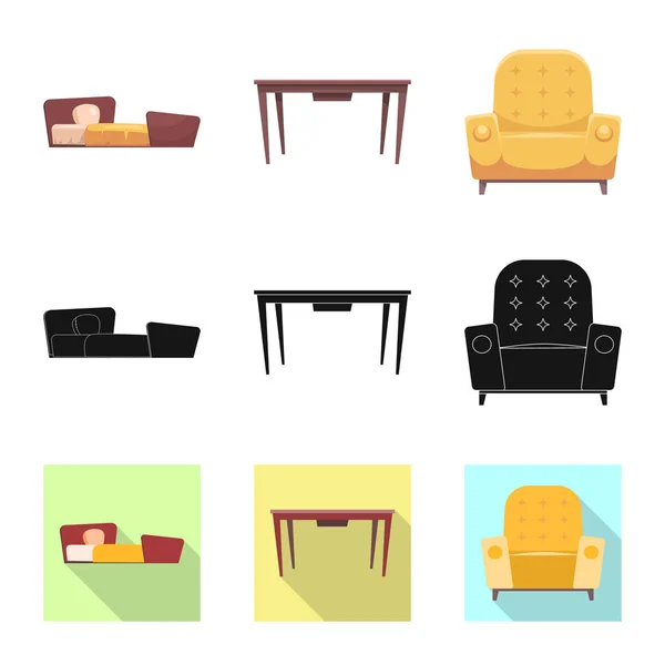 Objeto aislado de muebles y logotipo del apartamento. Conjunto de muebles y el hogar símbolo de stock para la web . — Archivo Imágenes Vectoriales