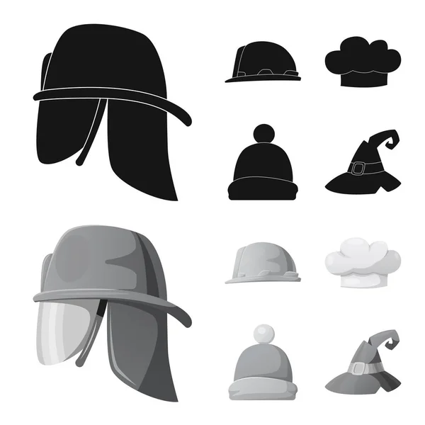 Isolierte Objekt der Kopfbedeckung und Mütze Zeichen. Set von Kopfbedeckungen und Zubehör Aktiensymbol für Web. — Stockvektor