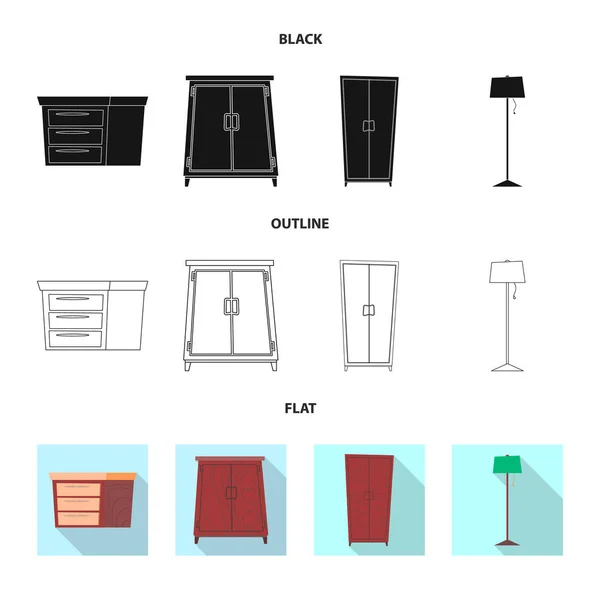 Illustrazione vettoriale di mobili e logo dell'appartamento. Set di mobili e home stock illustrazione vettoriale . — Vettoriale Stock