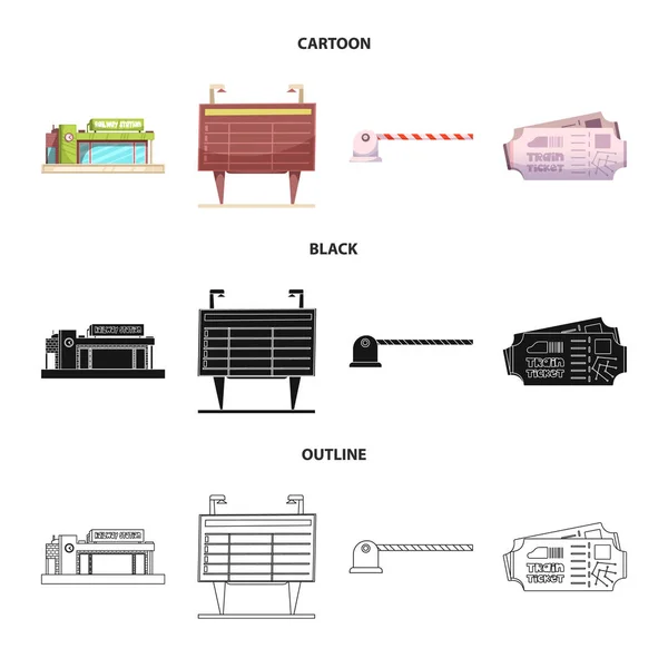 Illustration vectorielle des panneaux de train et de gare. Collecte de billets de train et de stock symbole pour le web . — Image vectorielle