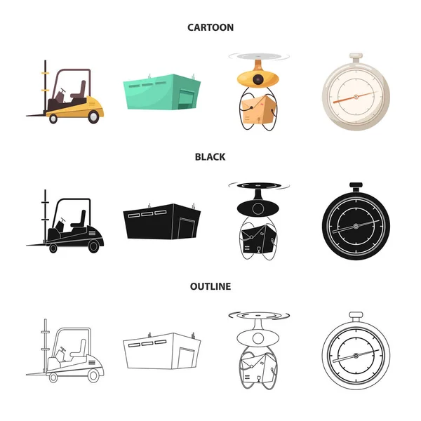 Векторный дизайн товаров и грузового символа. Сбор векторной иллюстрации товаров и складов . — стоковый вектор