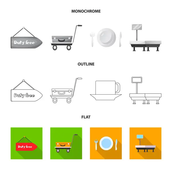 Diseño vectorial del logotipo del aeropuerto y del avión. Colección de ilustración de vector de stock aeroportuario y plano . — Vector de stock