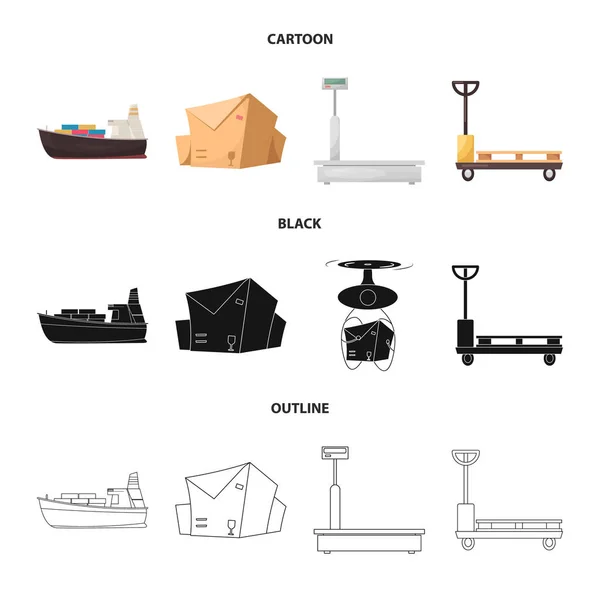Векторная иллюстрация товара и грузового знака. Набор векторных иллюстраций товаров и складов . — стоковый вектор