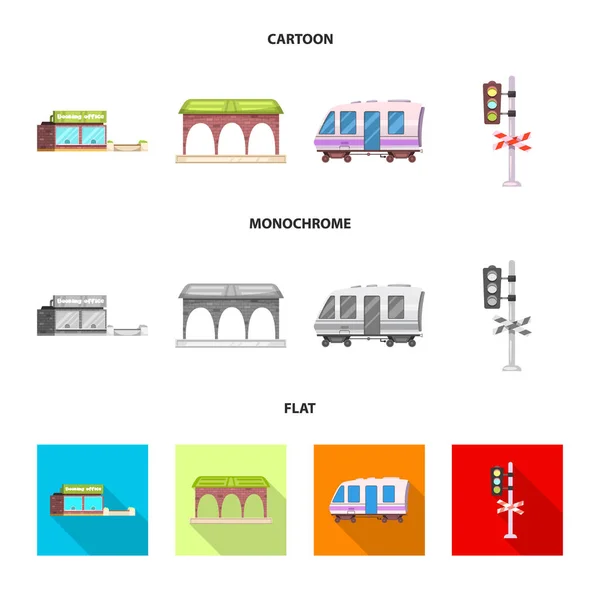 Progettazione vettoriale dell'icona del treno e della stazione. Set di icone del treno e del vettore del biglietto per le scorte . — Vettoriale Stock