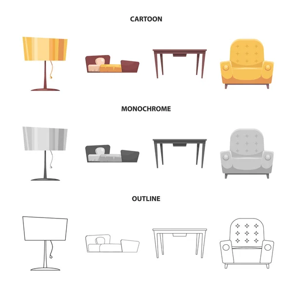 Vektorová design nábytku a byt ikony. Kolekce nábytku a domácí akcií vektorové ilustrace. — Stockový vektor