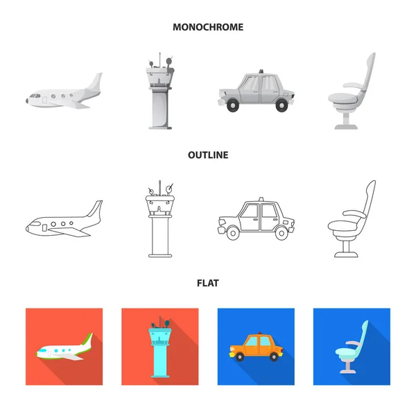 Na białym tle obiekt logo lotniska i samolotów. Zestaw Lotnisko i samolot wektor ikona na magazynie. — Wektor stockowy