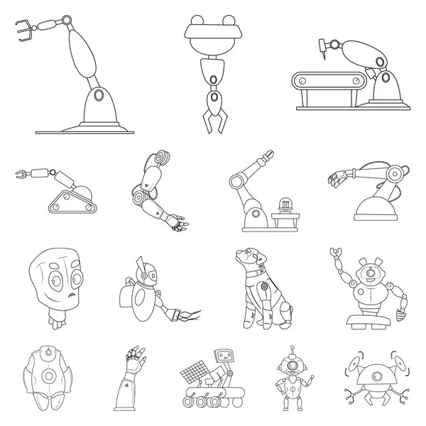 로봇 및 공장 상징의 벡터 그림입니다. 웹에 대 한 로봇 및 공간 주식 기호 모음. — 스톡 벡터